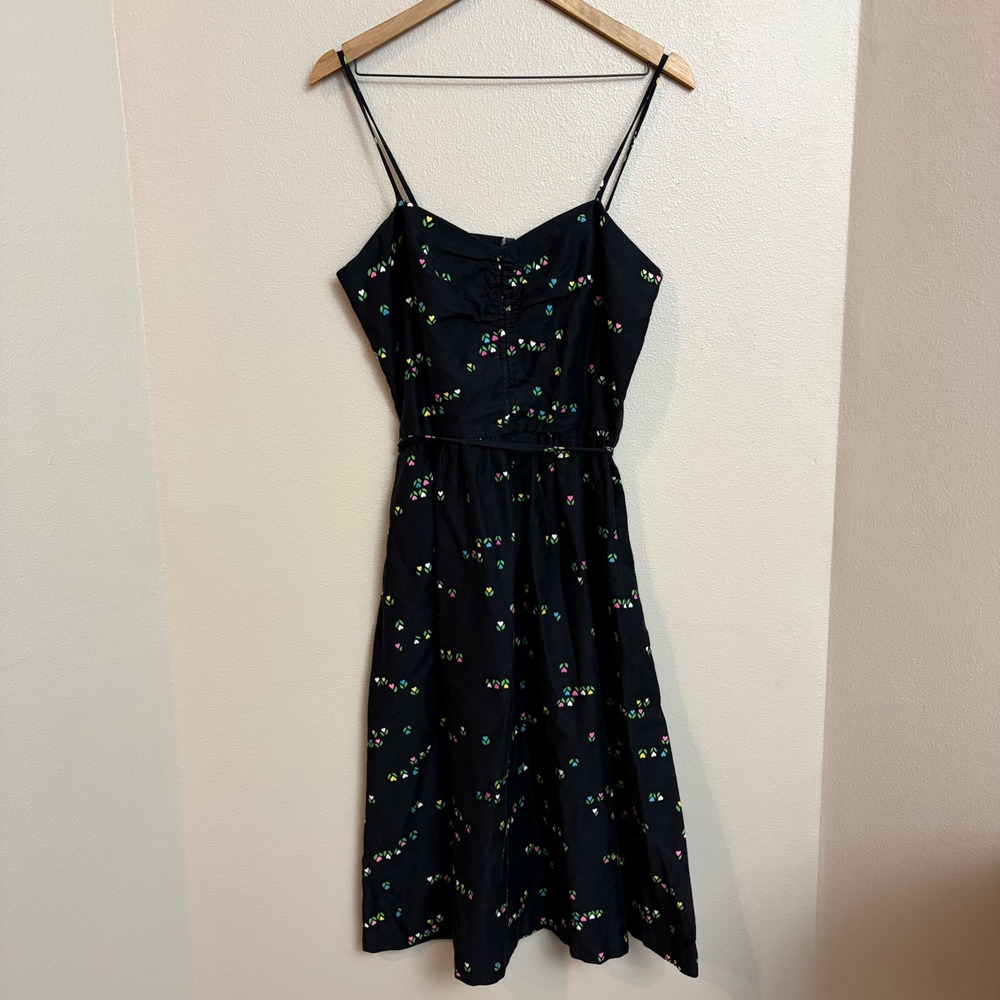 Malia Honolulu Vintage Heart Print Sundress Black Midi Pockets Retro Summer